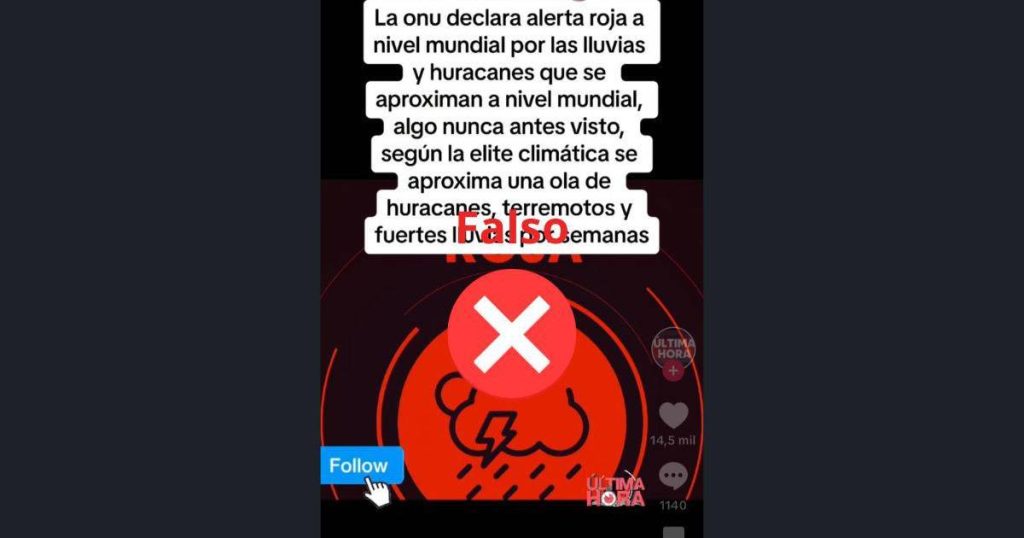 Es falso que haya una alerta roja global por huracanes, terremotos y lluvias